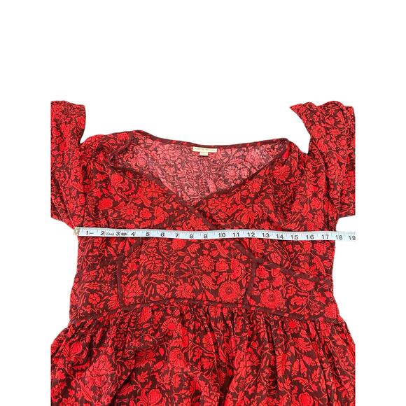 Knox Rose Red Metallic Floral Long Sleeve Deep V-Neck‎ Peasant Top Size XL - Picture 8 of 11
